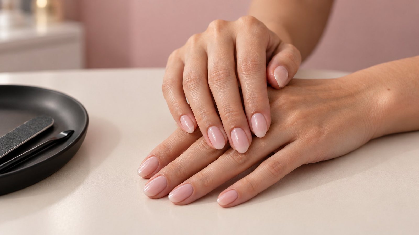 Manucure aux tons nude et rosés